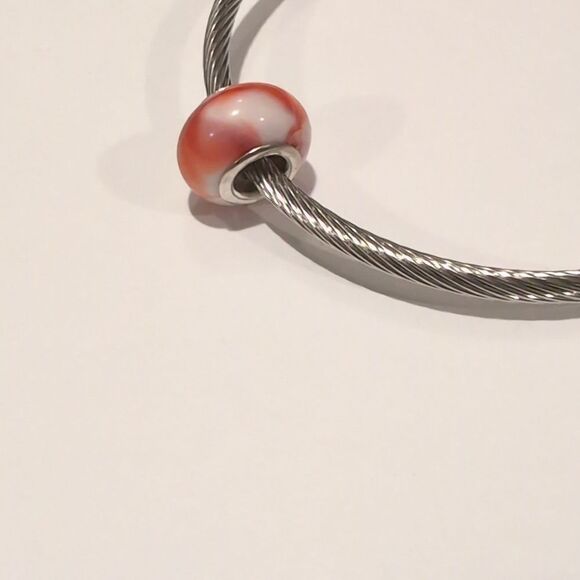 Silver Blended Red and White Charm for Pandora Style Bracelet - Picture 5 of 6